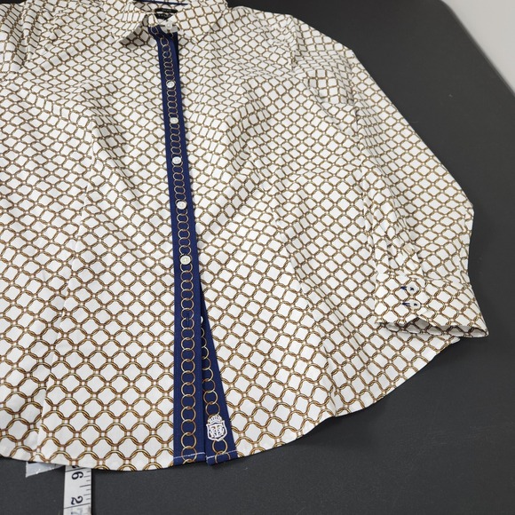 Talbots NWOT Petites Chain Button Down Blouse 12P Chain Print Navy White Gold - Picture 9 of 15